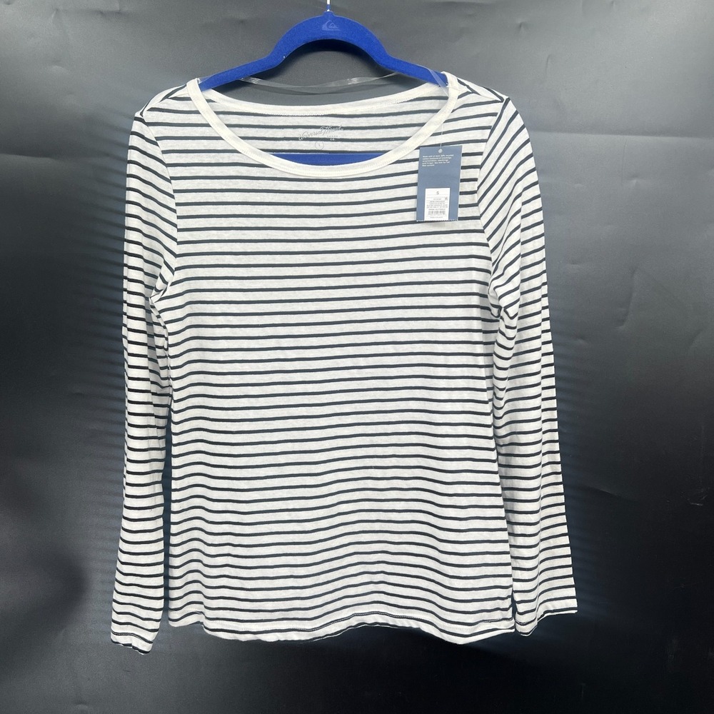 NEW boatneck long sleeve‎ black white striped coastal grandma nautical preppy S